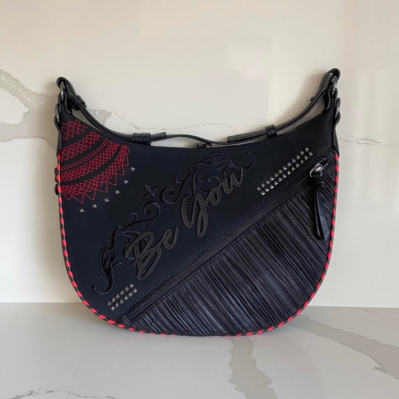 Desigual Half Moon Shoulder Bag RARE FIND WESTERN GOTH CHIC EMBOSSED WHIMSY GOTH - Picture 3 of 10